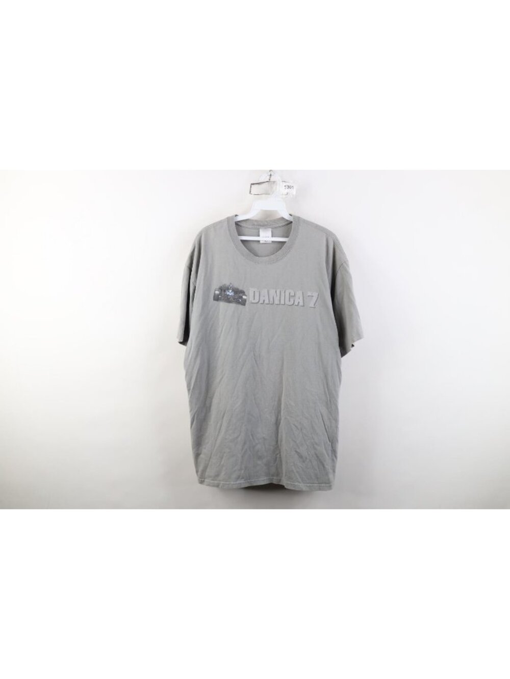 Vintage Y2K Mens XL Faded Spell Out Danica Patrick Racing T-Shirt Gray Cotton
